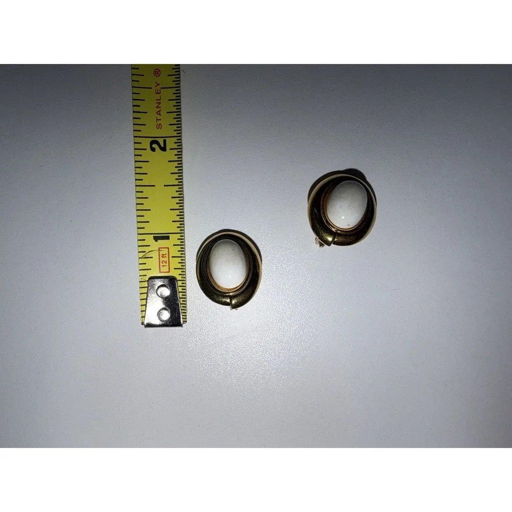 Monet Gold Tone White Cabochon Vintage Earrings 70's 80's